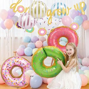 foci cozi,58PCS Donut Birthday Party Set Decorations Kit-Donut Grow Up Banner Mylar Foil,Latex Balloons Cupcake,Cake DIY Toppers for Donut Birthday Party Decorations.