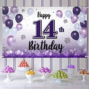 laskyer happy 14th birthday purple large banner – cheers to fourteen years old birthday home wall photoprop backdrop,14th birthday party decorations.