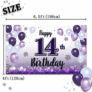 LASKYER Happy 14th Birthday Purple Large Banner - Cheers to Fourteen Years Old Birthday Home Wall Photoprop Backdrop,14th Birthday Party Decorations.