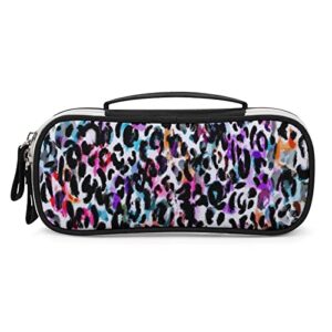 abstract leopard animal print pu leather pencil pen case organizer travel makeup handbag portable stationery bag