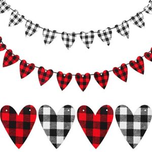 2 pieces valentine’s day bunting banner buffalo plaid heart garland sign valentines check fabric love banner for valentine’s day wedding home office mantle fireplace holiday decoration (classic color)