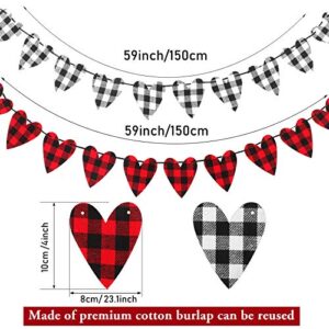 2 Pieces Valentine's Day Bunting Banner Buffalo Plaid Heart Garland Sign Valentines Check Fabric Love Banner for Valentine's Day Wedding Home Office Mantle Fireplace Holiday Decoration (Classic Color)