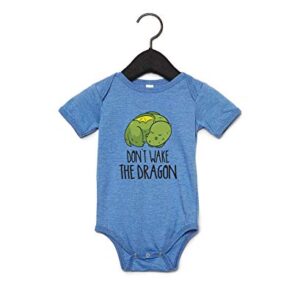 Don't Wake The Dragon Baby Boy Girl Onesie Newborn Organic Bodysuit Romper Blue