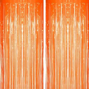 orange tinsel foil fringe curtains decorations – fall thanksgiving carnival halloween party construction baby shower 1st birthday graduation summer wedding party photo backdrops decorations, 2pc