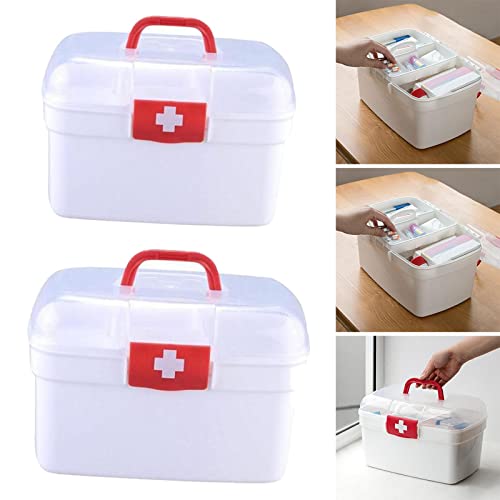 Menolana 2x Multi Purpose Medical First Aid Box Container Household Bin Portable Detachable Tray Storage Box Organizer for Sewing Office Car Hiking