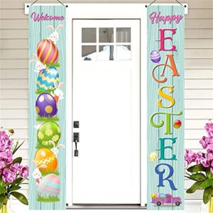 easter porch banner, front door hanging banners flags welcome happy easter day eggs gnome bunny party decor porch sign,twill fabric wall decoration for indoor outdoor home yard farmhouse (a)