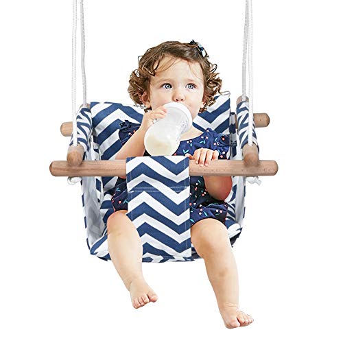 Secure Baby Hanging Swing Seat Chair for Toddler, Baby Swings for Infants, Baby Swing Outdoor Indoor Swing for Toddlers, Canvas Toddler Swing With Soft Backrest Cushion and PE Rope, Baby Hammock Chair