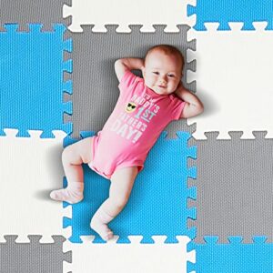 24 pcs baby play mat kids toddler playmat soft foam mats for floor baby squares floor pads for babies eva interlocking foam floor mats for baby puzzle play mats tiles for gym home (white, grey, blue)