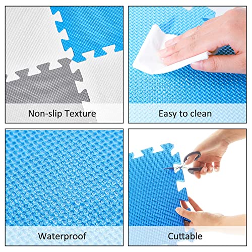 24 Pcs Baby Play Mat Kids Toddler Playmat Soft Foam Mats for Floor Baby Squares Floor Pads for Babies EVA Interlocking Foam Floor Mats for Baby Puzzle Play Mats Tiles for Gym Home (White, Grey, Blue)