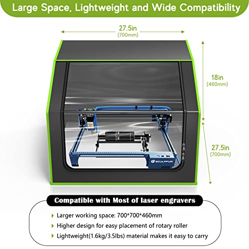 Laser Engraver Enclosure with Vent, Fireproof and Dustproof Protective Cover for Most Laser Engraving Machine, Insulates Against Smoke and Odor, Noise Reduction, Eye Protection, 700x700x460mm