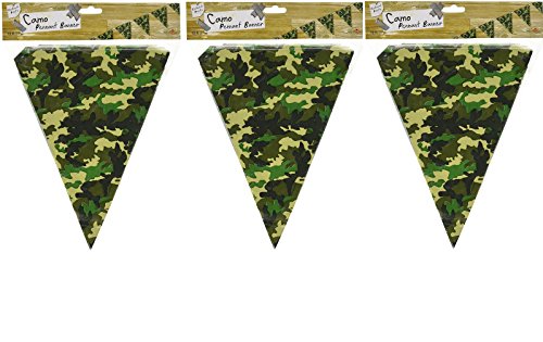 Beistle 50709 Camo Flag Pennant Banner, 10 by 12-Feet (3-Pack)