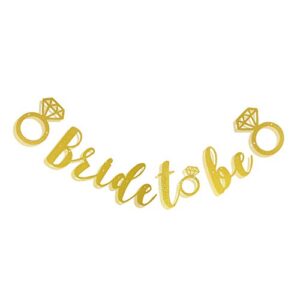 honbay glitter gold bride to be banner with diamond ring, bridal shower party supplies decorations (gold)
