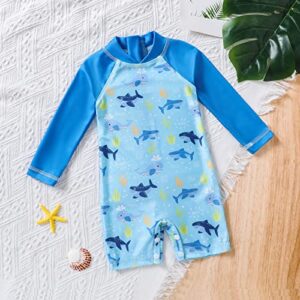 Toddler Baby Boys One Pieces Swimsuit Zipper Long Sleeve Rash Guard Shirts Beach Sunsuit Shark Bathing Suits 6-24M 3T