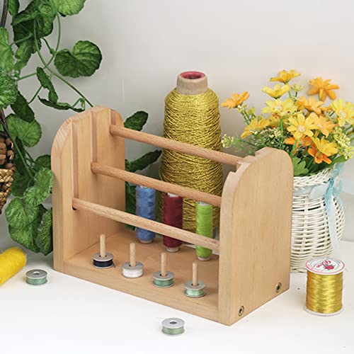 PhantomSky 11 Spools Thread Rack, Wood Yarn Dispenser Yarn Spinner Wool Thread Holder with Twirling Mechanism for Knitting, Crochet