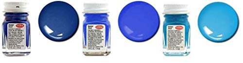 Testors Blue Enamel Paint Variety, Blue, Dark Blue, Metal Flake Blue, Sea Blue, Light Blue, Sky Blue, Artic Blue Metallic, Blue Fluorescent, Turquoise, Teal, and Thinner 1/4 oz (Pack of 11) - with MYD Paint Brushes