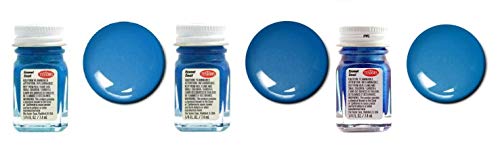 Testors Blue Enamel Paint Variety, Blue, Dark Blue, Metal Flake Blue, Sea Blue, Light Blue, Sky Blue, Artic Blue Metallic, Blue Fluorescent, Turquoise, Teal, and Thinner 1/4 oz (Pack of 11) - with MYD Paint Brushes