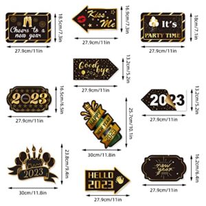 Happy New Year Door Signs, Black Gold 2023 Happy New Year Hanging Porch Sign Decorations 2023 Welcome Door Banner for New Year Eve Party Supplies