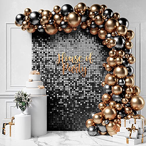 HOUSE OF PARTY Black Shimmer Wall Backdrop - 24 Panels Round Sequin Shimmer Backdrop for Birthday Decorations | Wedding, Graduation & Bachelor Party Supplies