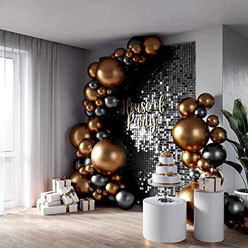 HOUSE OF PARTY Black Shimmer Wall Backdrop - 24 Panels Round Sequin Shimmer Backdrop for Birthday Decorations | Wedding, Graduation & Bachelor Party Supplies