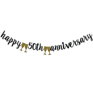 happy 50th anniversary banner,pre-strung, black paper glitter party decorations for 50th wedding anniversary party supplies letters black zhaofeihn