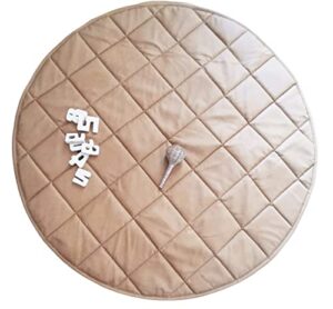 uniklook padded quilted leather round 47″ 120cm play mat | indoor outdoor | reversible tan + cream | timmy time mat crawling play time | waterproof baby infant floor mat (tan + cloud)