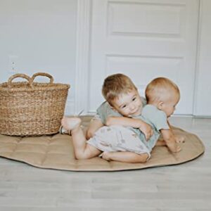 Uniklook Padded Quilted Leather Round 47" 120cm Play mat | Indoor Outdoor | Reversible Tan + Cream | Timmy Time Mat Crawling Play Time | Waterproof Baby Infant Floor Mat (Tan + Cloud)