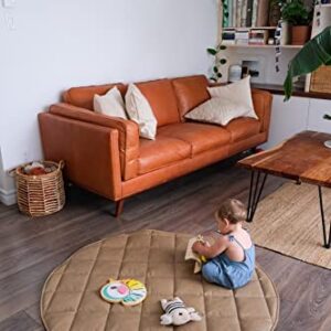 Uniklook Padded Quilted Leather Round 47" 120cm Play mat | Indoor Outdoor | Reversible Tan + Cream | Timmy Time Mat Crawling Play Time | Waterproof Baby Infant Floor Mat (Tan + Cloud)