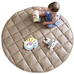 Uniklook Padded Quilted Leather Round 47" 120cm Play mat | Indoor Outdoor | Reversible Tan + Cream | Timmy Time Mat Crawling Play Time | Waterproof Baby Infant Floor Mat (Tan + Cloud)