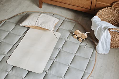 Uniklook Padded Quilted Leather Round 47" 120cm Play mat | Indoor Outdoor | Reversible Tan + Cream | Timmy Time Mat Crawling Play Time | Waterproof Baby Infant Floor Mat (Tan + Cloud)