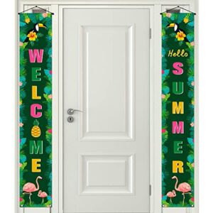 Rainlemon Summer Porch Banner Welcome Luau Hawaii Summer Party Front Door Sign Decoration