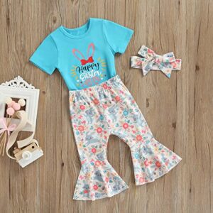 ITFABS 6M-5T Toddler Baby Girl Outfit Short Sleeve T Shirt Dress Shirt Tees Tops+Leopard Flare Pants Outfit Summer Clothes (Easter Blue, 12-18 months)