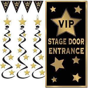 vip black & gold hollywood red carpet awards night party decorations for birthday retirement graduation door cover hanging whirls pennant banner bundle pack set kit