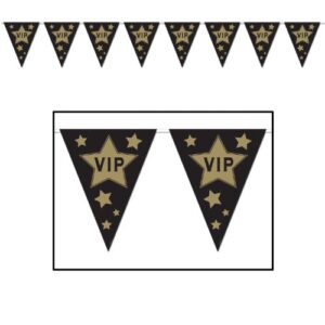 VIP Black & Gold Hollywood Red Carpet Awards Night Party Decorations for Birthday Retirement Graduation Door Cover Hanging Whirls Pennant Banner Bundle Pack Set Kit