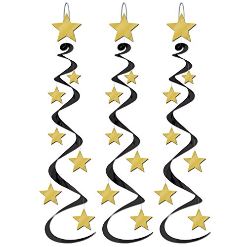 VIP Black & Gold Hollywood Red Carpet Awards Night Party Decorations for Birthday Retirement Graduation Door Cover Hanging Whirls Pennant Banner Bundle Pack Set Kit