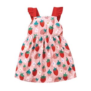 kids girls toddler beach fruit strawberry prints sleeveless infant princess girls hummingbird dress (pink, 3-4 years)