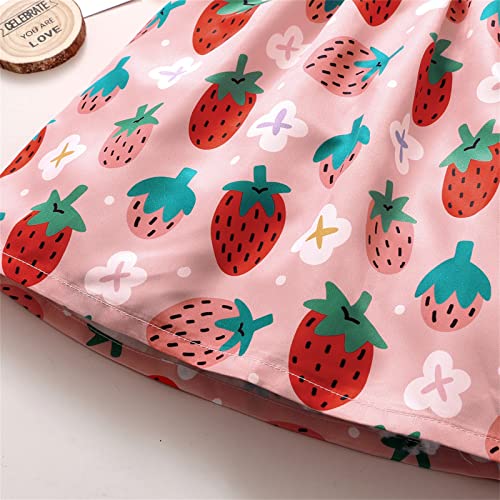 Kids Girls Toddler Beach Fruit Strawberry Prints Sleeveless Infant Princess Girls Hummingbird Dress (Pink, 3-4 Years)