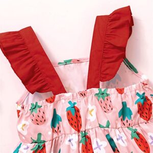 Kids Girls Toddler Beach Fruit Strawberry Prints Sleeveless Infant Princess Girls Hummingbird Dress (Pink, 3-4 Years)