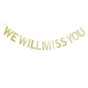 we will miss you gold glitter banner for retirement/job change/graduation/moving away/office work/farewell party sign decorations