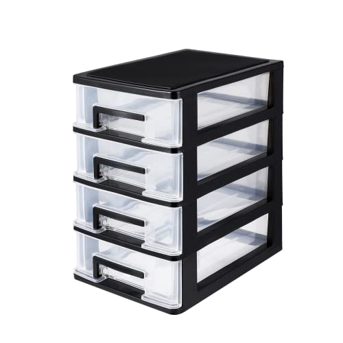 4 Drawer Desktop Storage Organizer, Heavy- Duty Plastic Containers for Storing Arts, Crafts, Sewing Accessories, Stationary