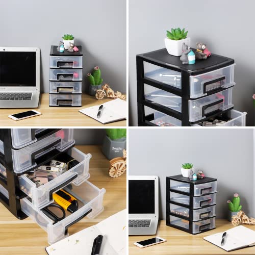 4 Drawer Desktop Storage Organizer, Heavy- Duty Plastic Containers for Storing Arts, Crafts, Sewing Accessories, Stationary