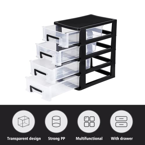 4 Drawer Desktop Storage Organizer, Heavy- Duty Plastic Containers for Storing Arts, Crafts, Sewing Accessories, Stationary