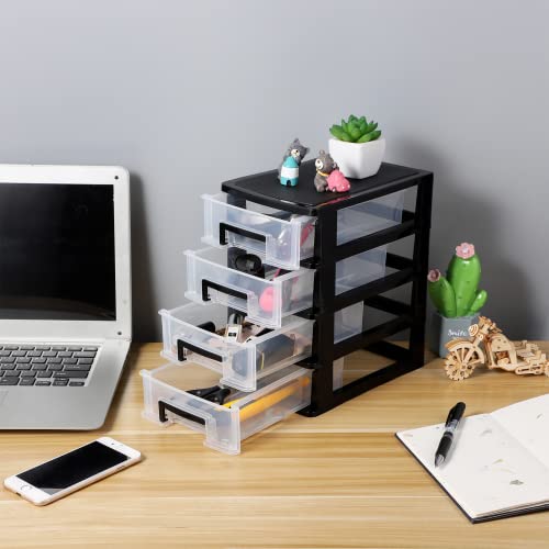 4 Drawer Desktop Storage Organizer, Heavy- Duty Plastic Containers for Storing Arts, Crafts, Sewing Accessories, Stationary