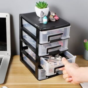 4 Drawer Desktop Storage Organizer, Heavy- Duty Plastic Containers for Storing Arts, Crafts, Sewing Accessories, Stationary