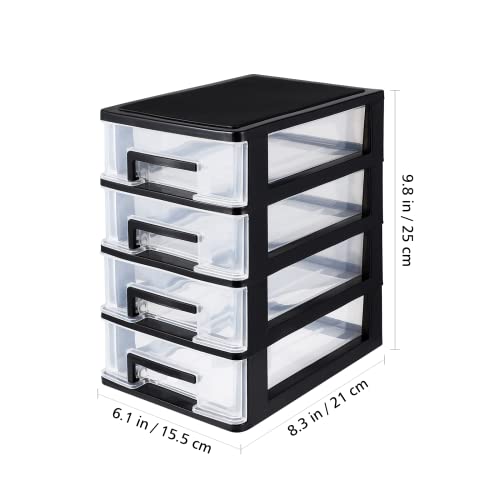 4 Drawer Desktop Storage Organizer, Heavy- Duty Plastic Containers for Storing Arts, Crafts, Sewing Accessories, Stationary