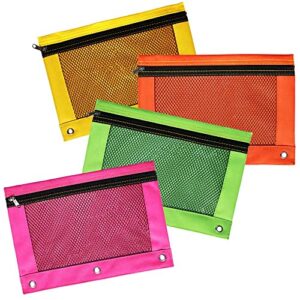 omura colorful pencil pouch with mesh window, zippered & standard 3-ring binder, pack 8