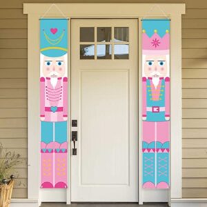 allenjoy 11.8″ x 70.9″ 2pcs pink nutcracker soldier porch sign fairy tale christmas party welcome xmas door yard banner polyester wall hanging flags decors windproof home events supplies