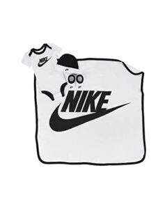 nike baby`s core future blanket, bodysuit, hat and booties 4 piece set (white(nn0451-001)/black, 0-6 months)