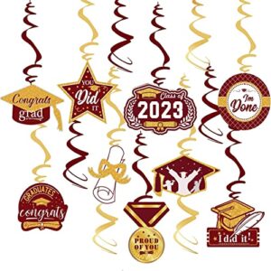 Graduation Party Decorations 2023 Maroon Gold FSU Graduation Graduation Party Supplies Accessories Burgundy Gold Hanging Swirls 15pcs Class of 2023 Maroon Gold for Background Ceiling Home Classroom Graduation Decorations