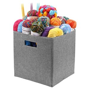 koknit collapsible yarn storage bin, yarn basket organizer cube with dual handles for shelves, home and office, best gift for knitter and crocheter