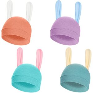 4 pcs easter unisex newborn hat colorful baby beanie hat with bunny ears soft cute baby bunny hat newborn beanie for infants baby caps 0-6 months